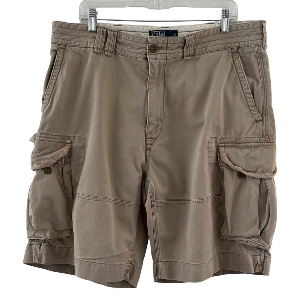 Polo Ralph Lauren Shorts Mens 36 Beige Cargo Cotton Chino Utility Pockets Y2K